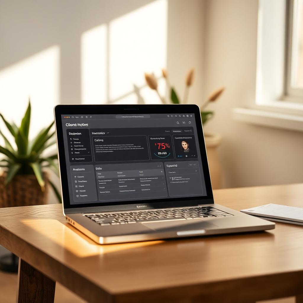 A tidy dashboard of client notes on a laptop