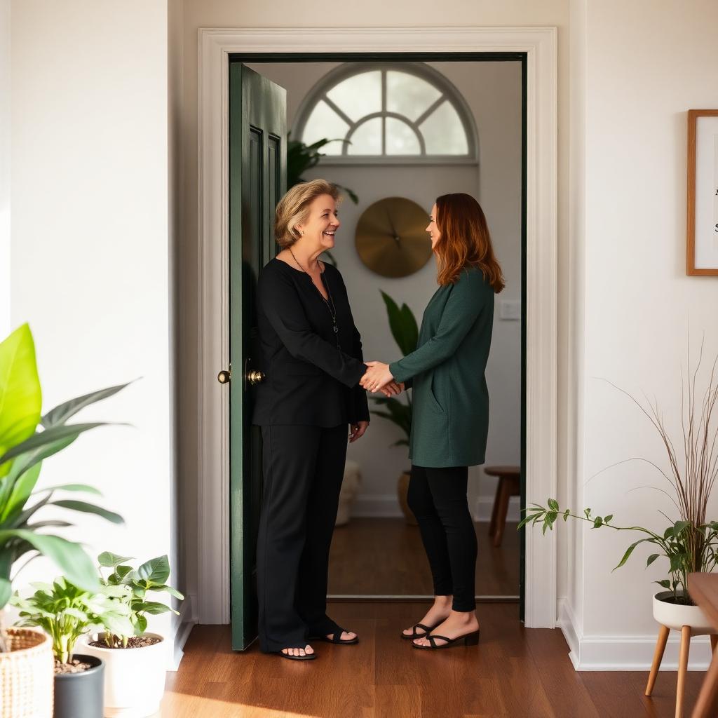 A returning client greeted at a workspace