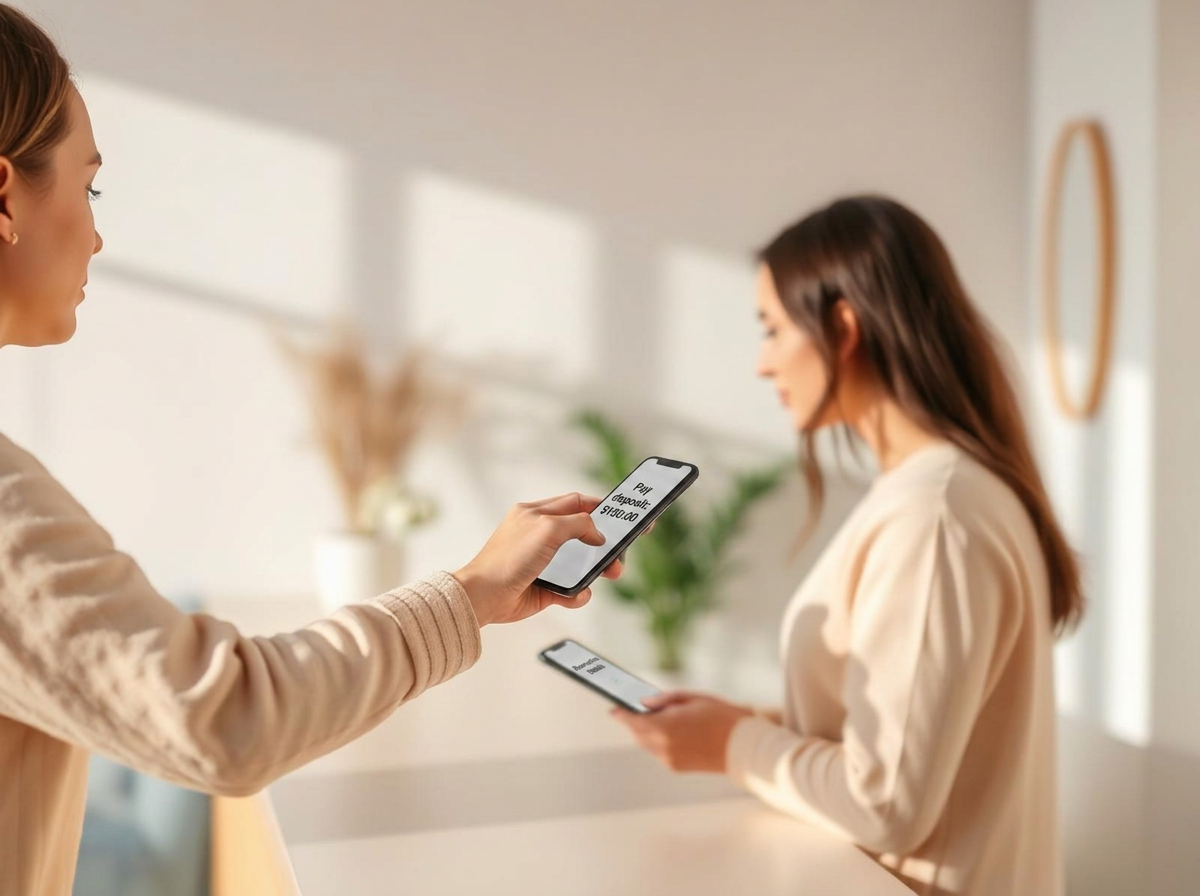 A client tapping to pay a deposit on a phone